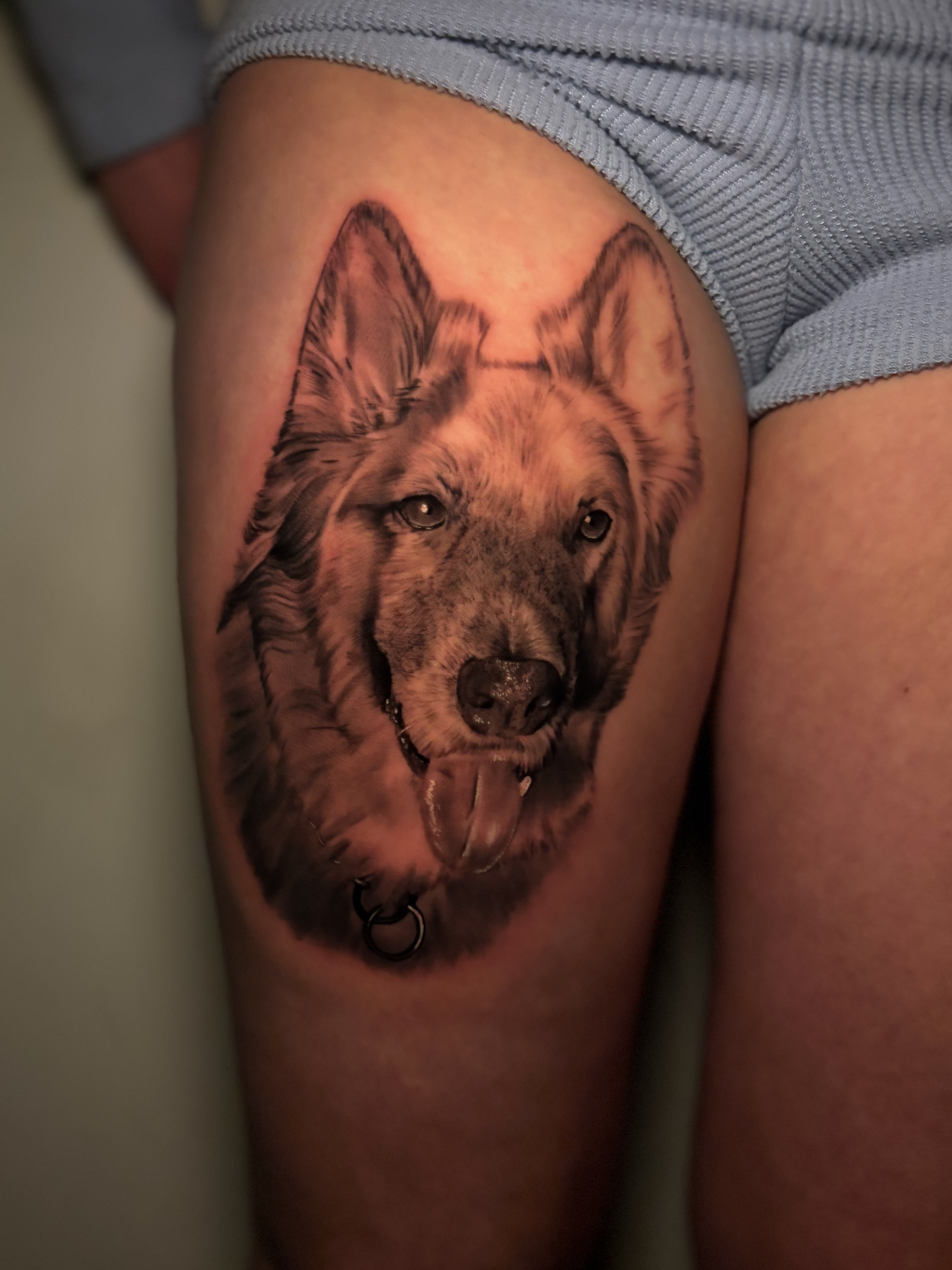 Realistic dog portrait tattoo