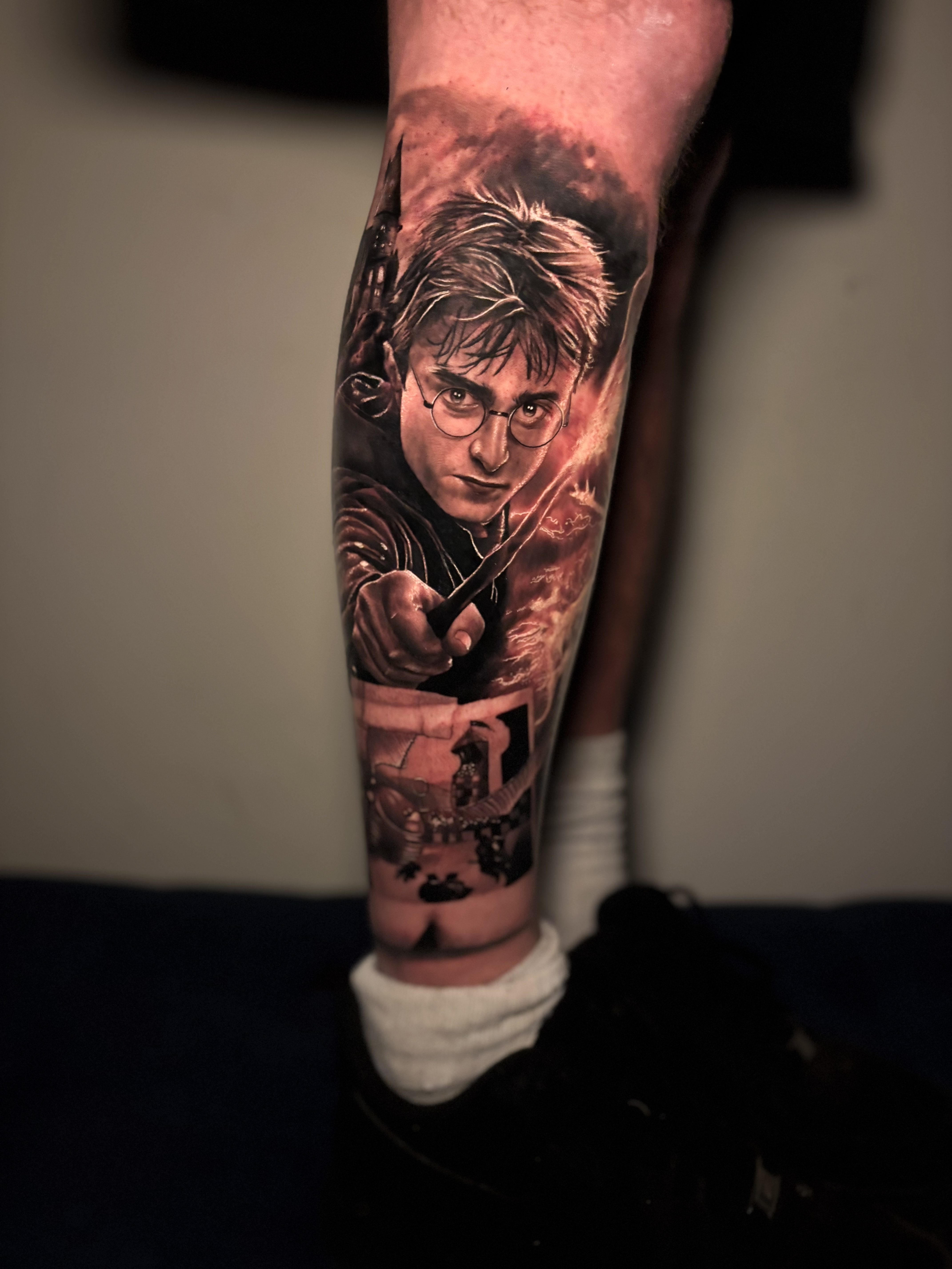 Realistic Harry Potter portrait tattoo