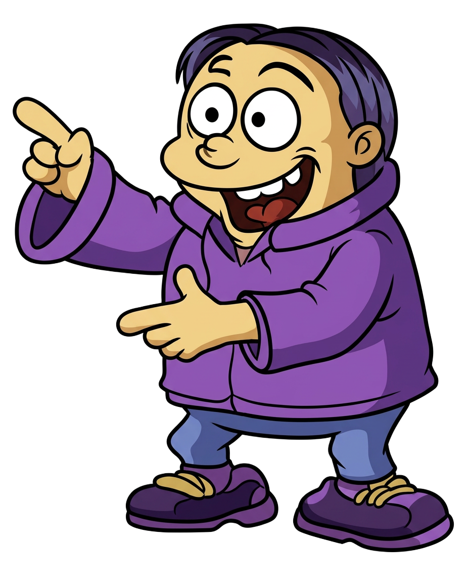 Nerdy cartoon scientist pointing at the booking button