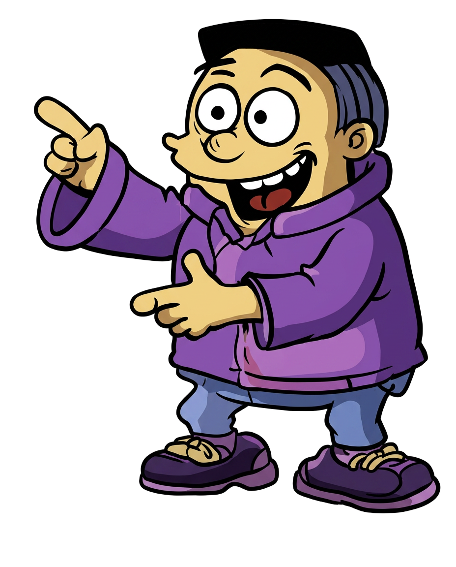 Cartoon character pointing at the start booking button